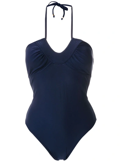 Amir Slama Gathered Open Back One Piece In Blue