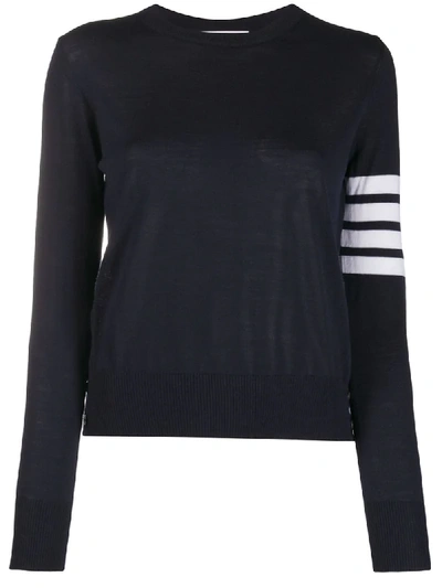 Thom Browne Crewneck Wool Sweater With Signature Stripes In Blue