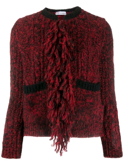 Red Valentino Embroidered Back Fringes Cardigan In Red