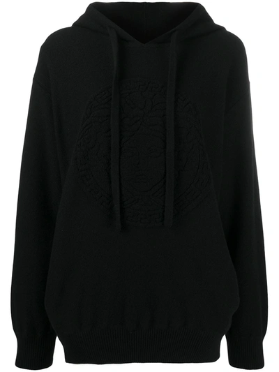 Versace Medusa Head Wool Blend Hoodie In Black