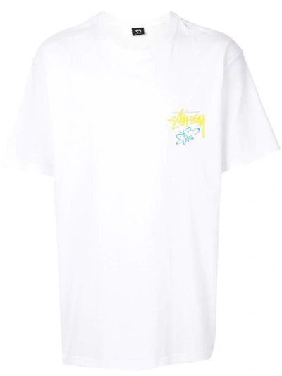 Stussy Crew Neck Logo Print T-shirt In White
