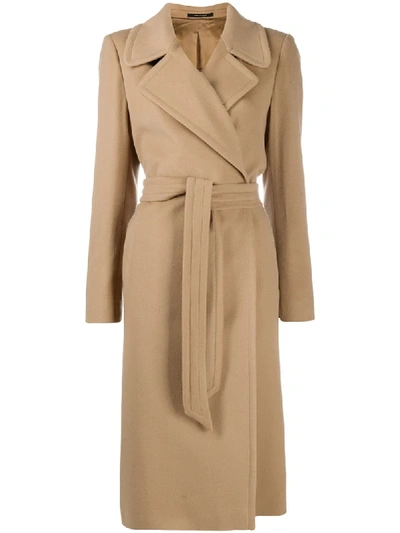 Tagliatore Long Sleeve Belted Trench Coat In Neutrals