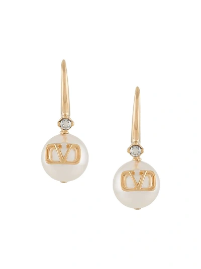 Valentino Garavani Vlogo Imitation Pearl Drop Earrings In Oro/ Cream