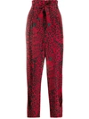 RED VALENTINO LEOPARD PRINT HIGH-WAISTED TROUSERS