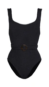 Hunza G Solitaire Belted Ribbed-jersey Swimsuit In Black