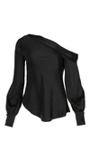 Simkhai Alice Satin One Shoulder Top Black