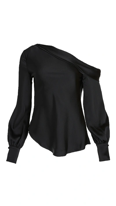 Simkhai Alice Satin One Shoulder Top Black In Black