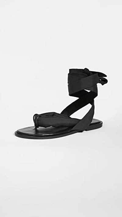 Ganni Flat Thong-strap Fabric Sandals In Black