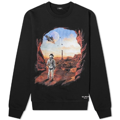 Balmain Graphic Print Cotton Jersey Sweatshirt In Black