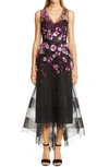 MARCHESA NOTTE EMBELLISHED TULLE HIGH/LOW GOWN,N39G1935