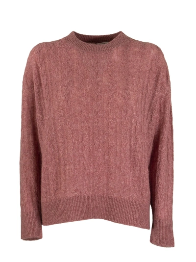 Agnona Cable-knit Cashmere Blend Crewneck In Pink In Dark Pink