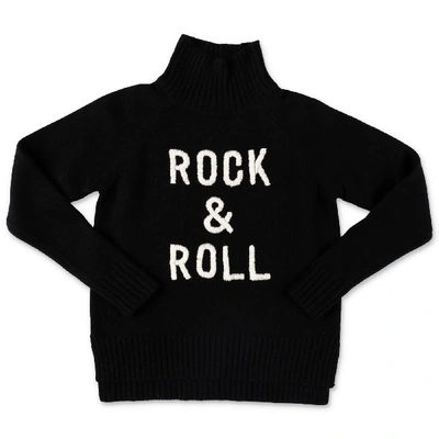 Zadig & Voltaire Girls' Beth Wool Blend Graphic Turtleneck Sweater - Little Kid, Big Kid In Black