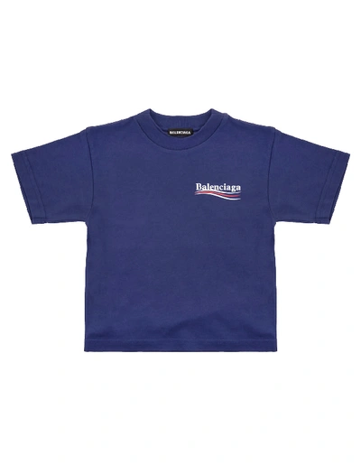 Balenciaga Blue  Political Campaign Kid T-shirt In Pacific Blue/white