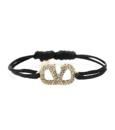 Valentino Garavani Vlogo Crystal-embellished Cord Bracelet In Black