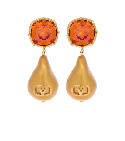 Valentino Garavani Vlogo Drop Earrings With Crystals And Resin Pearls In Gold