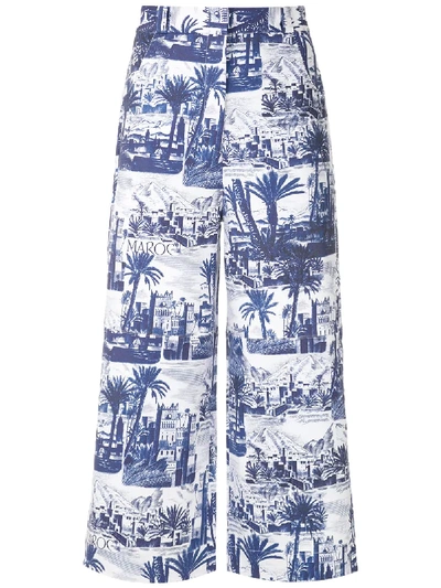 Andrea Marques Cropped-hose Mit Print In Blue