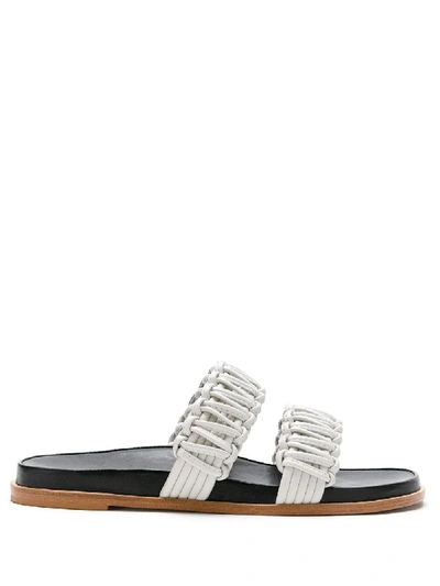 Andrea Marques Leather Macramé Flat Sandals In Black