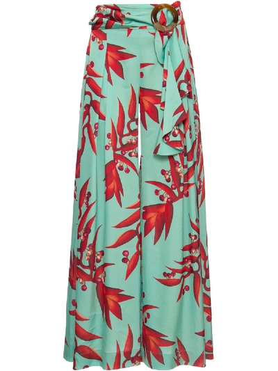 Patbo Floral-print Silk Palazzo Pants In Blue