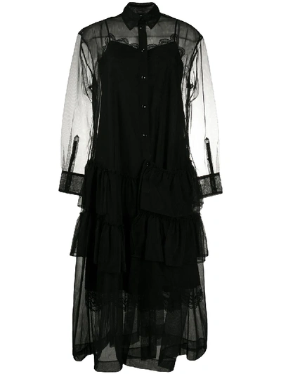 Simone Rocha Layered Ruffle-detail Shirt Dress In Black