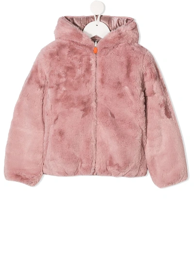 Save The Duck Kids' Reversible Faux Fur Padded Coat In Pink