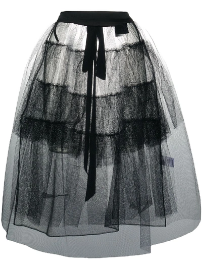 Simone Rocha Sheer Ruffled Apron Skirt In Black