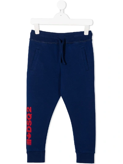 Dsquared2 Kids' Logo印花纯棉运动裤 In Royal Blue