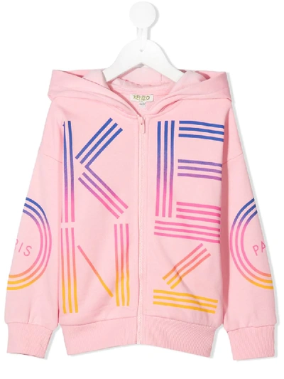 Kenzo Kids' Logo印花拉链连帽衫 In Light Pink / Multi