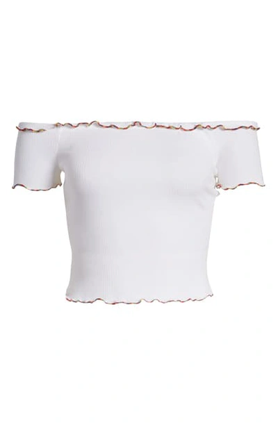 Love, Fire Off The Shoulder Crop Top In White