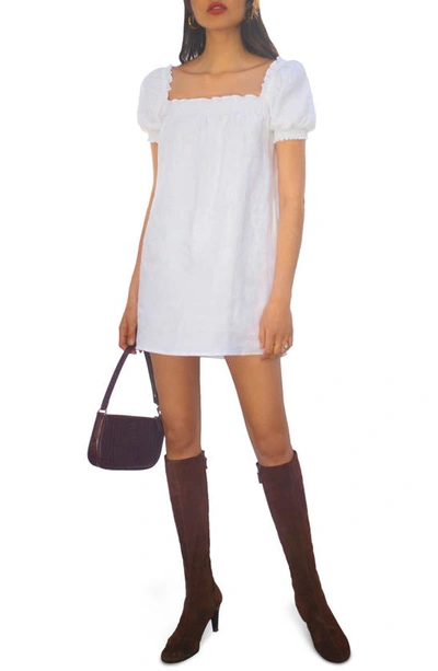 Reformation Square-neck Linen Minidress In Weiss