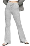 Topshop Ribbed Flare Trousers In Grey Marl