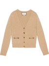 Gucci Cashmere Knit Cardigan W/ Horsebit In Brown