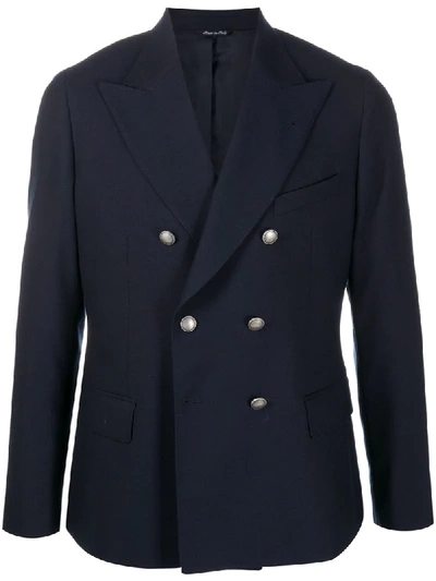 Reveres 1949 Double-breasted Fitted Blazer In Blue