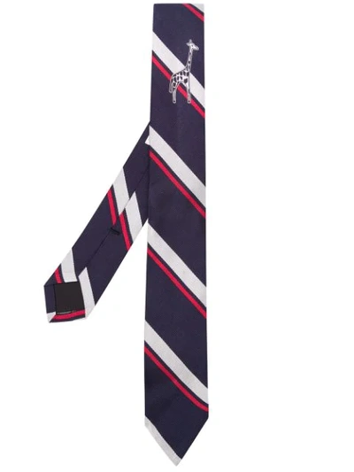 Thom Browne Striped Giraffe Detail Tie In Blue