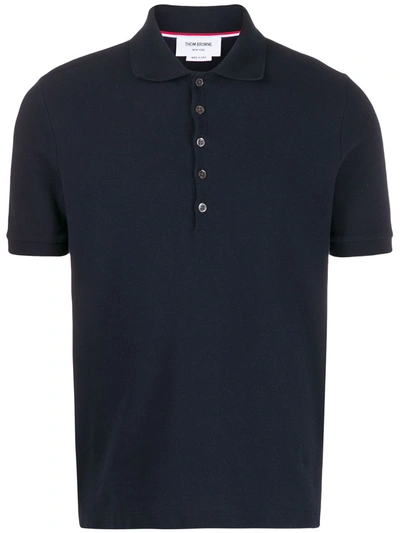 Thom Browne Short Sleeve Rib Cuff Polo Shirt In Blue