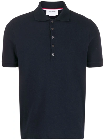 Thom Browne Short Sleeve Rib Cuff Polo Shirt In Navy