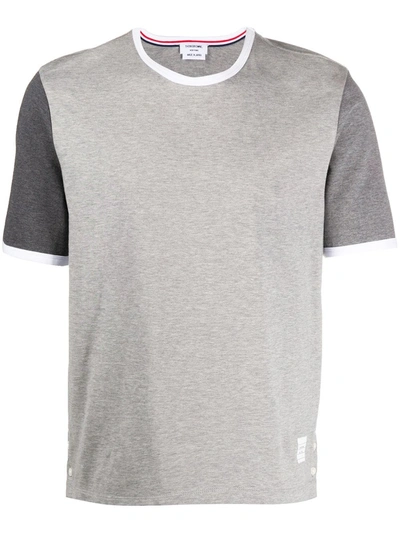 Thom Browne Contrast Sleeve Crewneck Cotton Ringer T-shirt In Grey