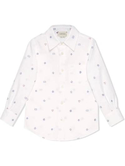 Gucci Kids' Embroidered Symbols Shirt In White