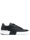Philipp Plein Leather Sneakers With Distinctive Logo Detail In Black