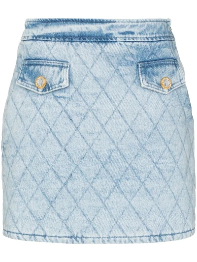 Alessandra Rich Quilted Denim Mini Skirt In Blue