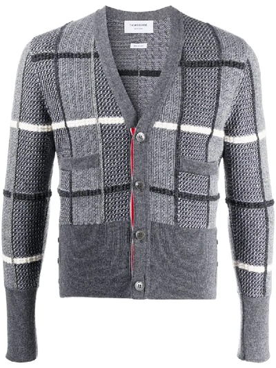 Thom Browne Jacquard-check V-neck Cardigan In Grey