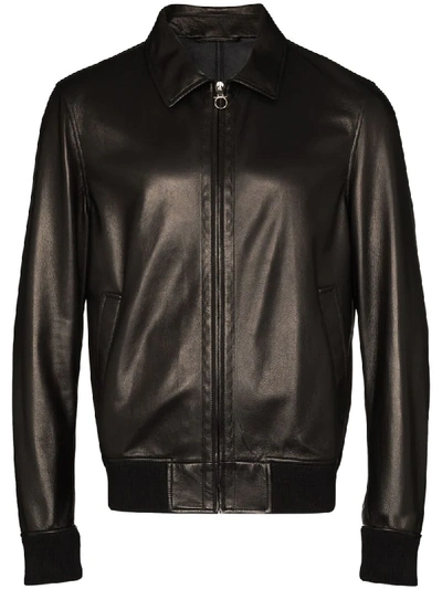 Ferragamo Ferr Leather Bomber Jacket In Black