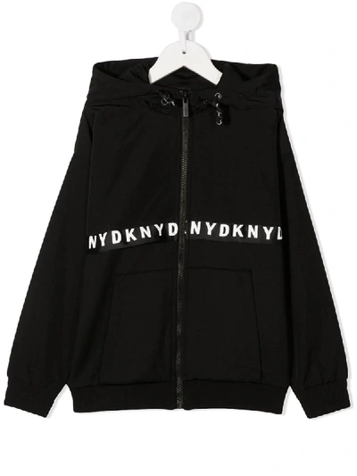 Dkny Kids' Logo Band Hooded Jacket In Black