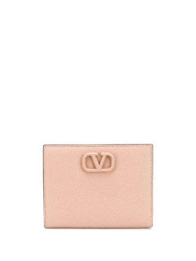 Valentino Garavani Vsling Pebbled Wallet In Neutrals