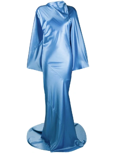 Rick Owens Flared Sleeves Long Draped Gown In Blue