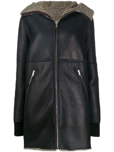 Rick Owens Shearling Lined Leather Coat In Black