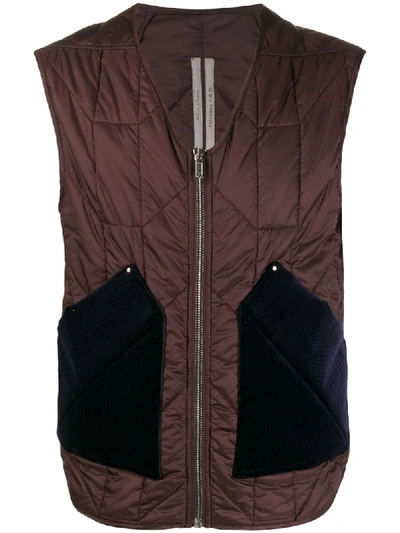 Rick Owens Quilted Double Pocket Gilet Jacket In Red