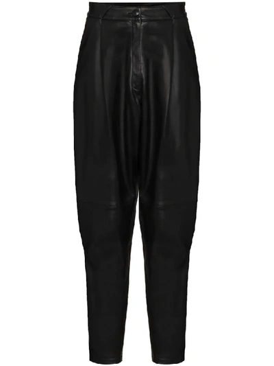 Alessandra Rich Black Tapered Leg Leather Trousers