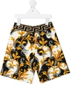 YOUNG VERSACE GRECA-DETAIL BAROQUE-PRINT SHORTS