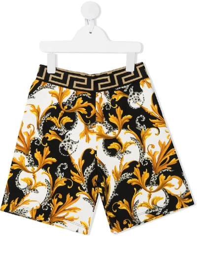 Young Versace Kids' Greca-detail Baroque-print Shorts In Yellow