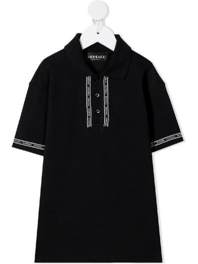 Young Versace Babies' Logo Edging Polo Shirt In Black